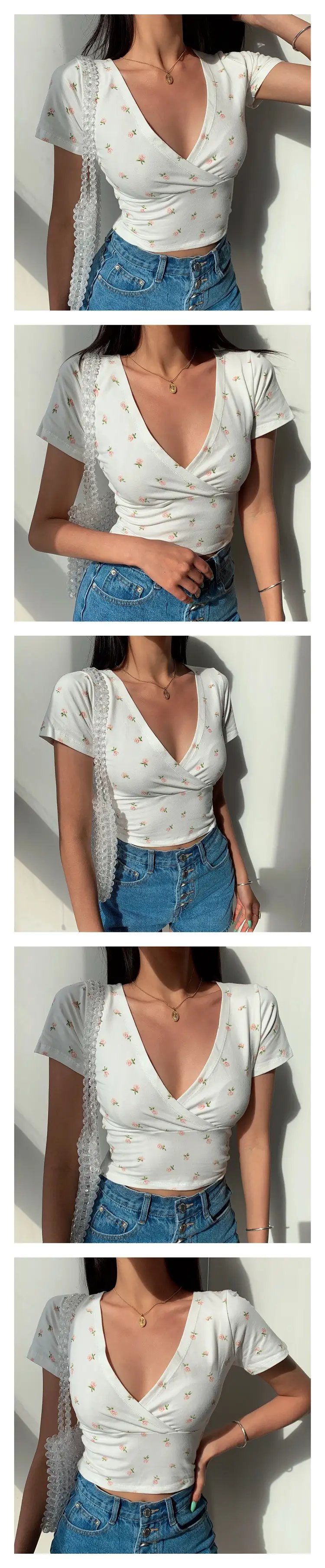 Women White Floral Cross Neck Top Short Crop Summer 2025 — feature 5