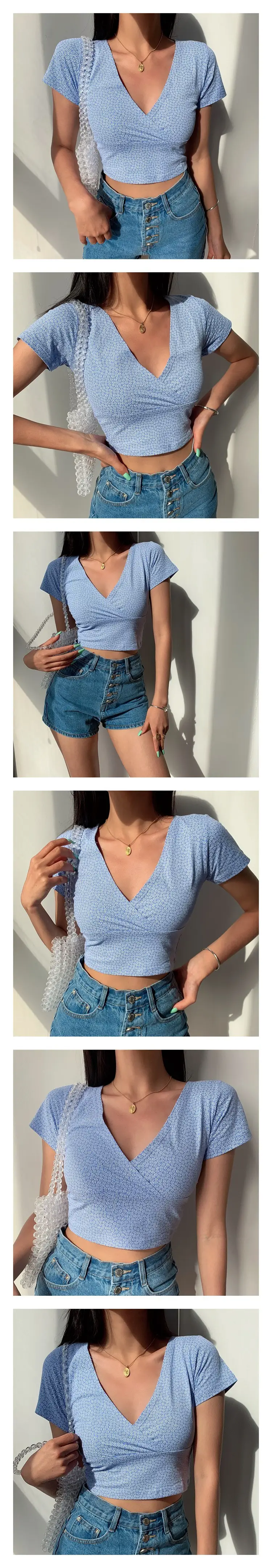 Women White Floral Cross Neck Top Short Crop Summer 2025 — feature 6