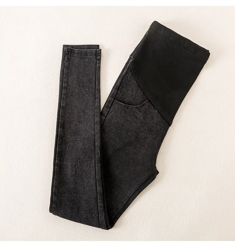 Spring Maternity Pants Stretch Denim Blue Washed Small Feet Belly Support — feature 15