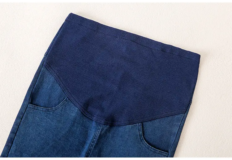 Spring Maternity Pants Stretch Denim Blue Washed Small Feet Belly Support — feature 21