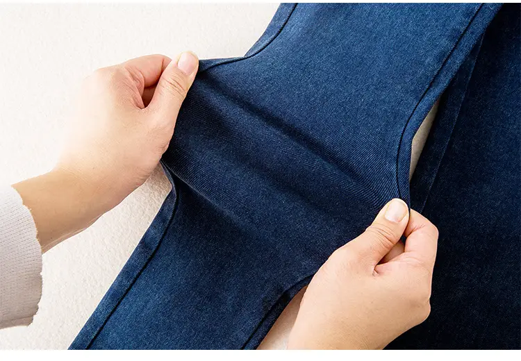 Spring Maternity Pants Stretch Denim Blue Washed Small Feet Belly Support — feature 24