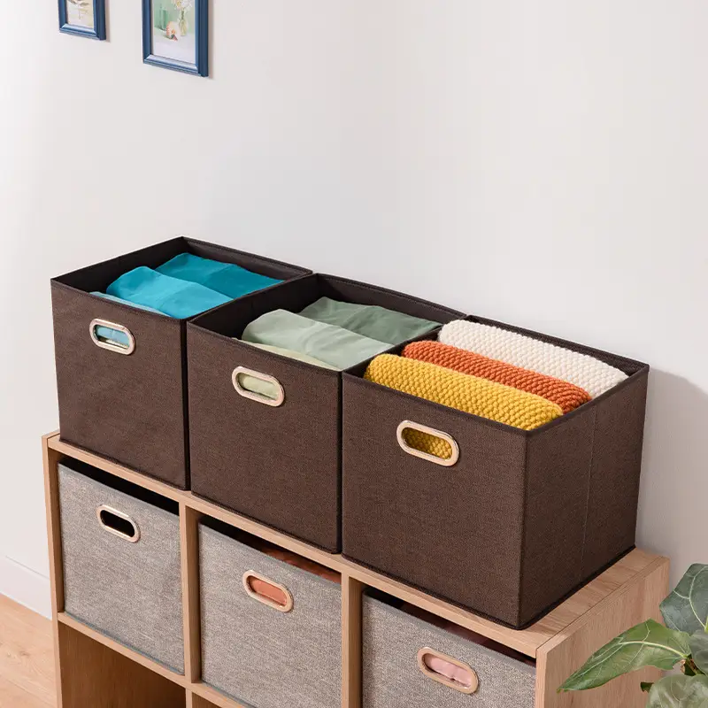 Fabric Storage Box with Metal Buckle, Foldable & Light Gray - Image 12