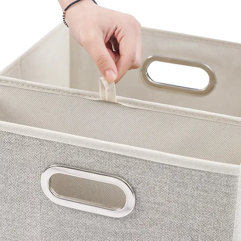 Fabric Storage Box with Metal Buckle, Foldable & Light Gray - Image 13