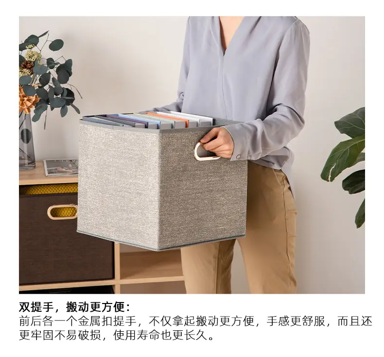 Fabric Storage Box with Metal Buckle, Foldable & Light Gray — feature 8