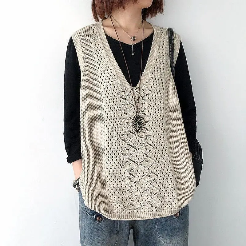 Women's Knitted V-Neck Vest Spring Autumn Plus Size - Image 3