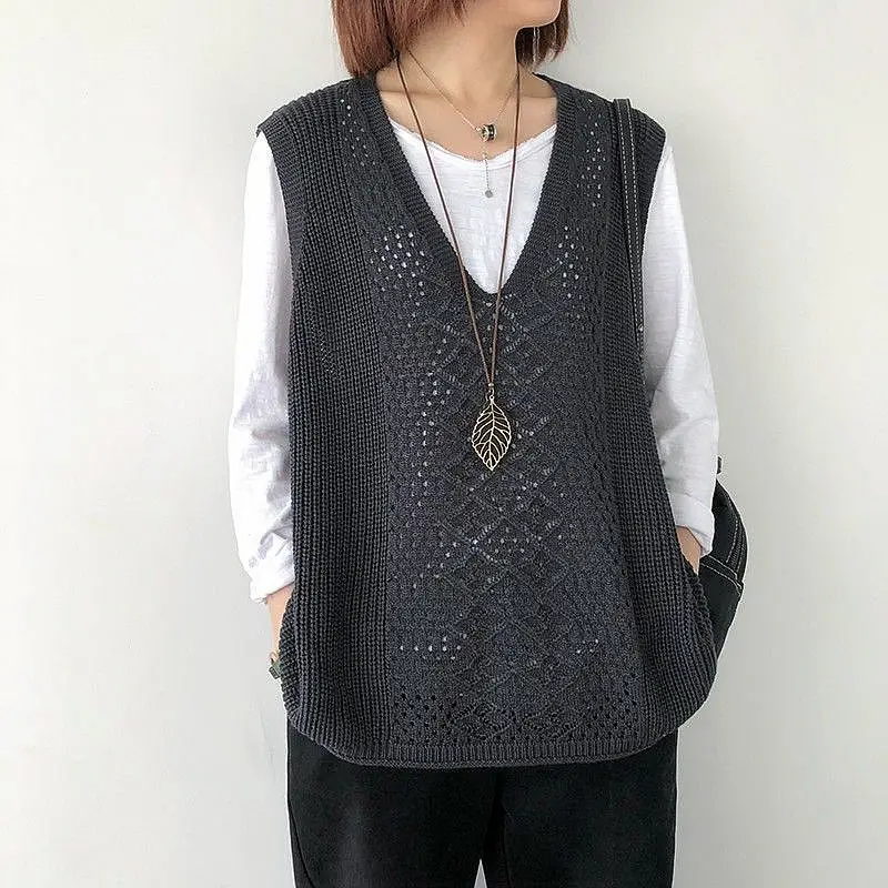 Women's Knitted V-Neck Vest Spring Autumn Plus Size - Image 5