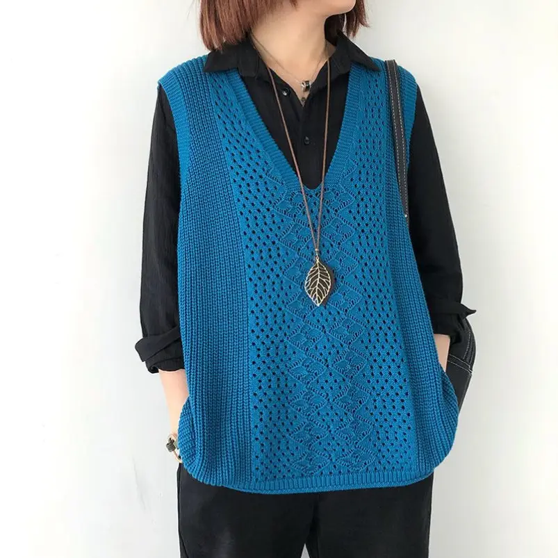 Women's Knitted V-Neck Vest Spring Autumn Plus Size - Image 7