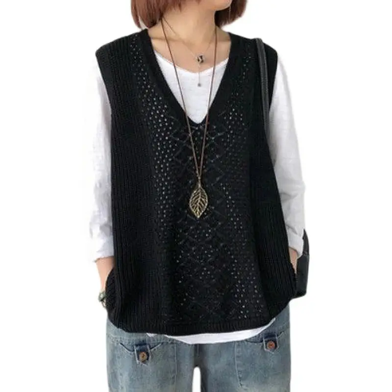 Women's Knitted V-Neck Vest Spring Autumn Plus Size - Image 2