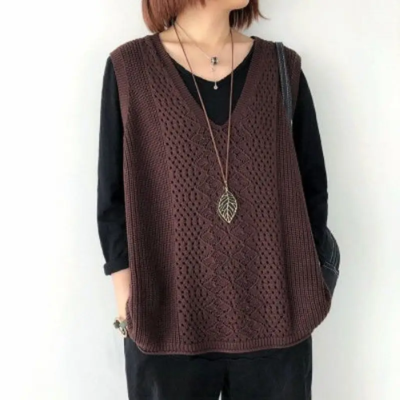 Women's Knitted V-Neck Vest Spring Autumn Plus Size - Image 4