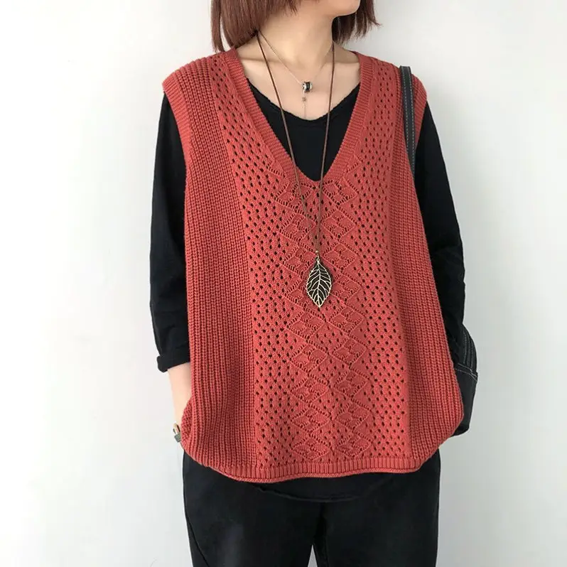 Women's Knitted V-Neck Vest Spring Autumn Plus Size - Image 6