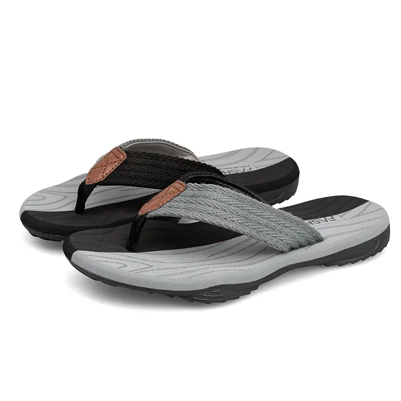 2025 Men's Grey Beach Flip-Flops Thick Soled Breathable