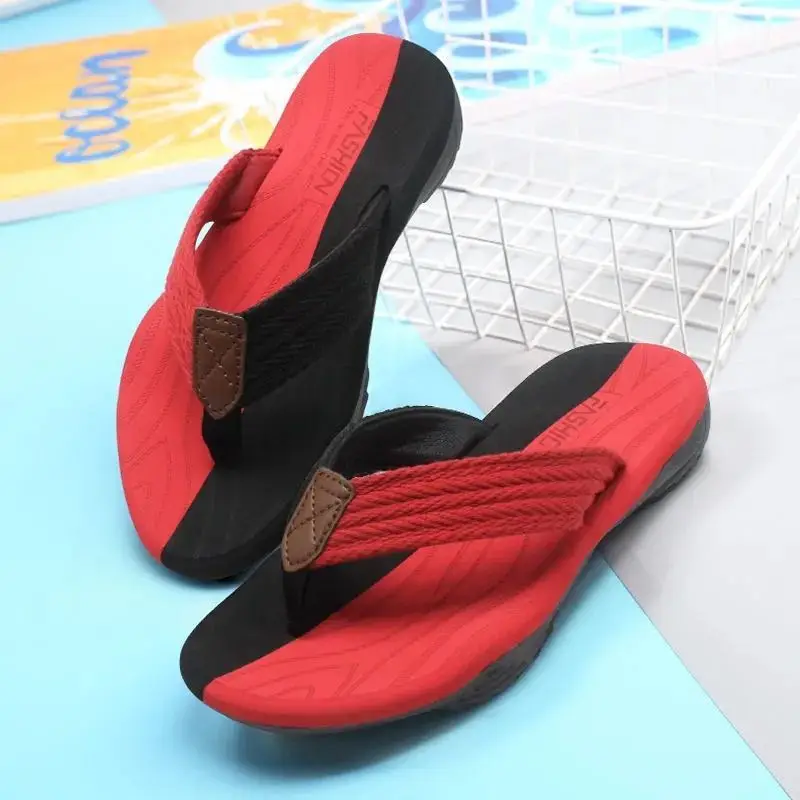 2025 Men's Grey Beach Flip-Flops Thick Soled Breathable