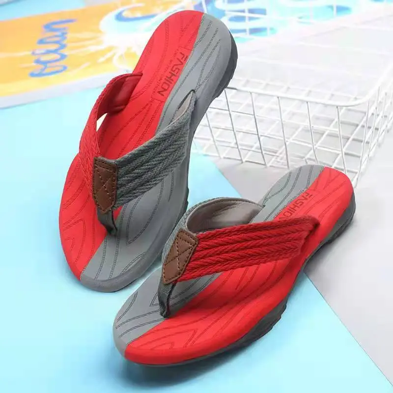 2025 Men's Grey Beach Flip-Flops Thick Soled Breathable