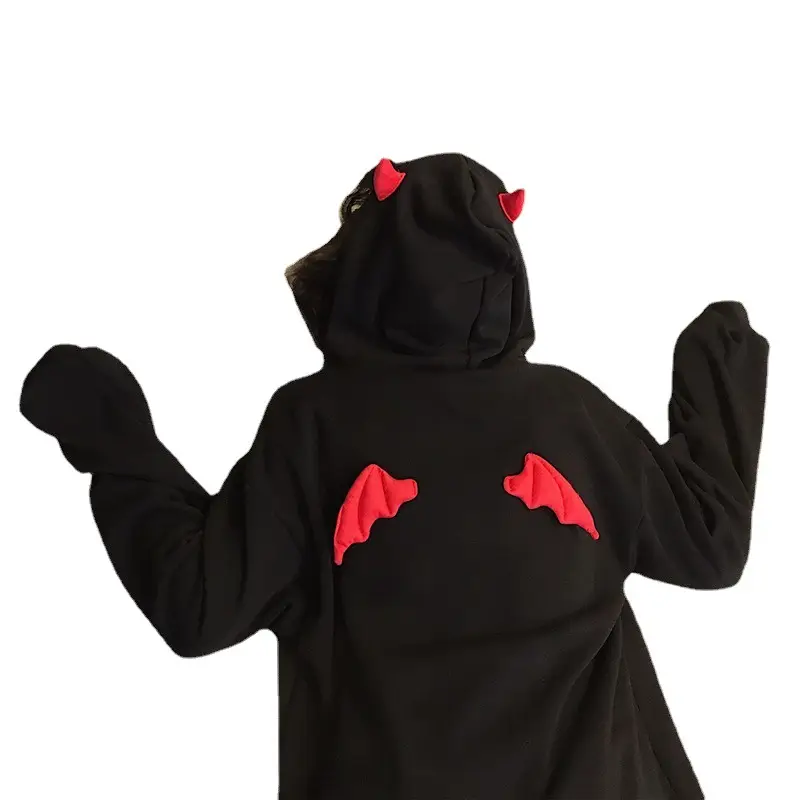 Women's Black Hooded Sweatshirt Winter Fleece Loose Fit