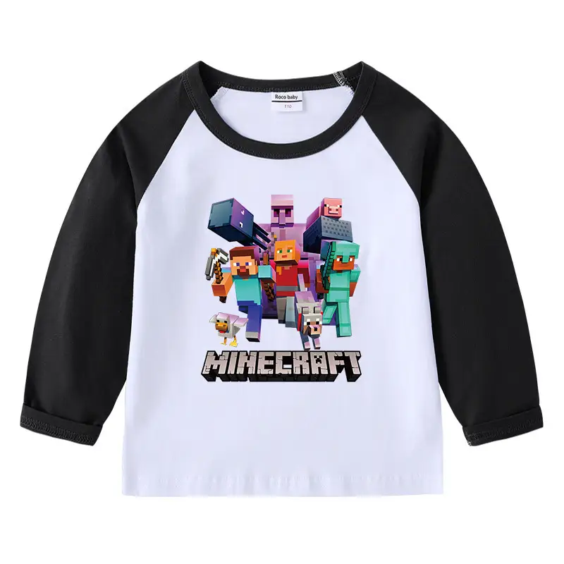 Minecraft Boys Girls Cotton T-Shirt Red White Long Sleeve - Image 5