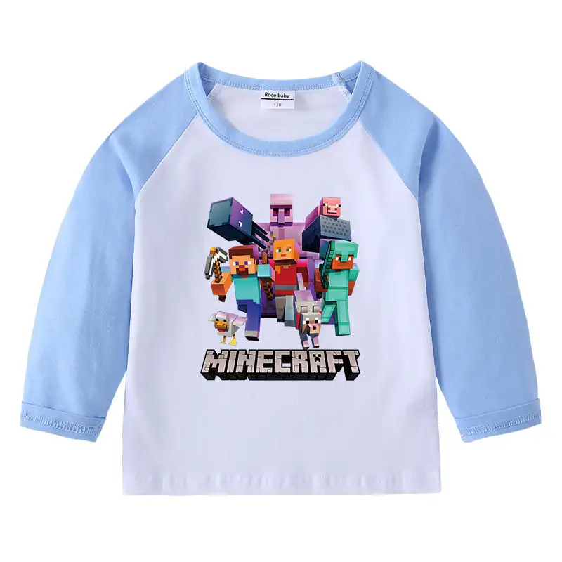 Minecraft Boys Girls Cotton T-Shirt Red White Long Sleeve - Image 6