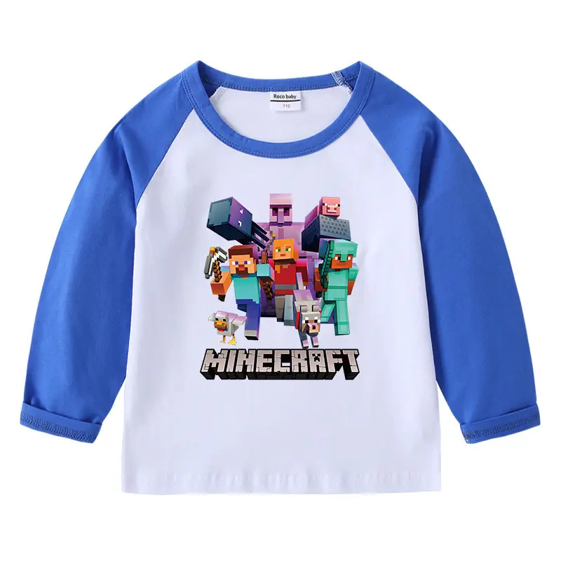 Minecraft Boys Girls Cotton T-Shirt Red White Long Sleeve - Image 7