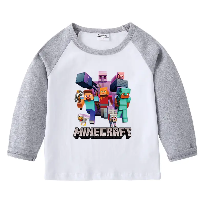 Minecraft Boys Girls Cotton T-Shirt Red White Long Sleeve - Image 4