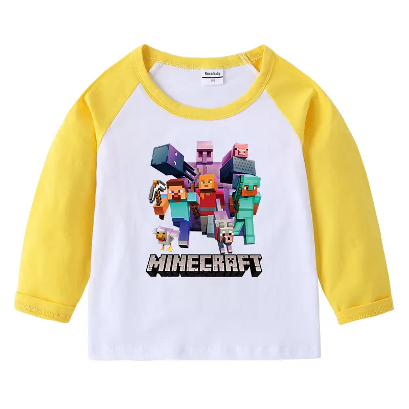 Minecraft Boys Girls Cotton T-Shirt Red White Long Sleeve - Image 2