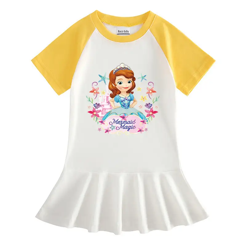 2023 Sophia Princess Cartoon Dress for Girls White Yellow - Image 9