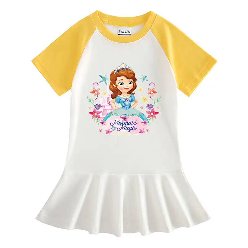 2023 Sophia Princess Cartoon Dress for Girls White Yellow - Image 2