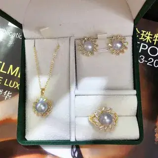 Pearl Necklace Set Gold Plated 8-9mm Women
