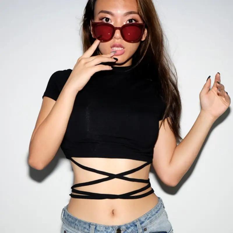 Green Lace Strap T-Shirt for Women with Cross Back Design - Image 15