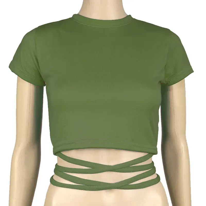 Green Lace Strap T-Shirt for Women with Cross Back Design - Image 13