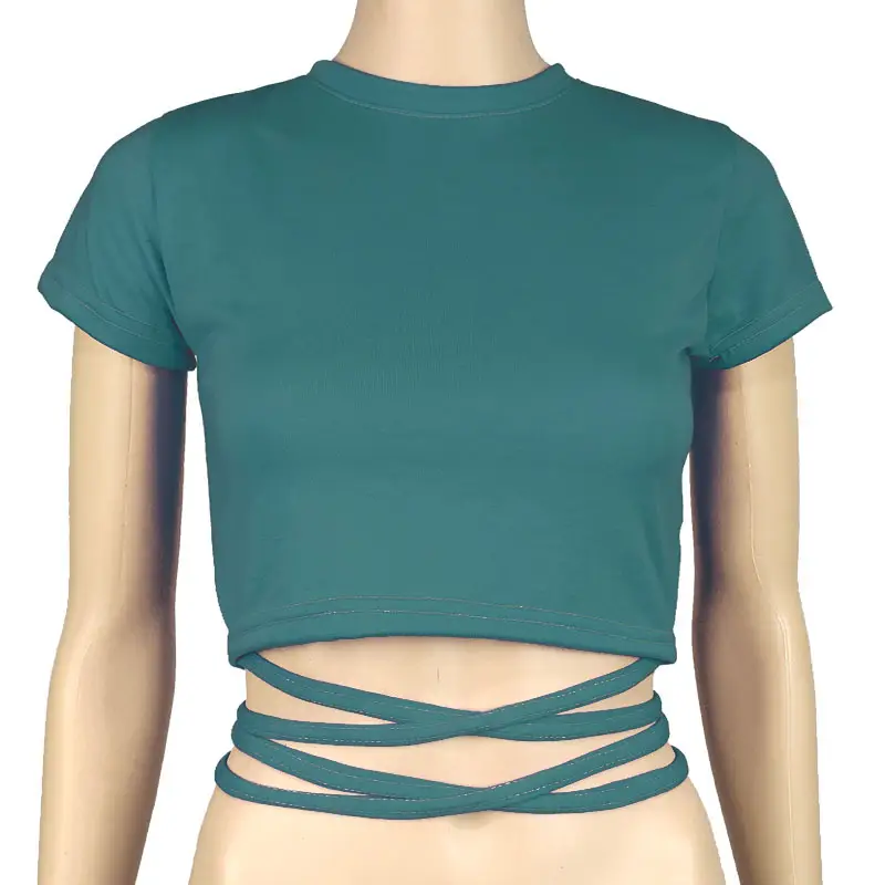 Green Lace Strap T-Shirt for Women with Cross Back Design - Image 3