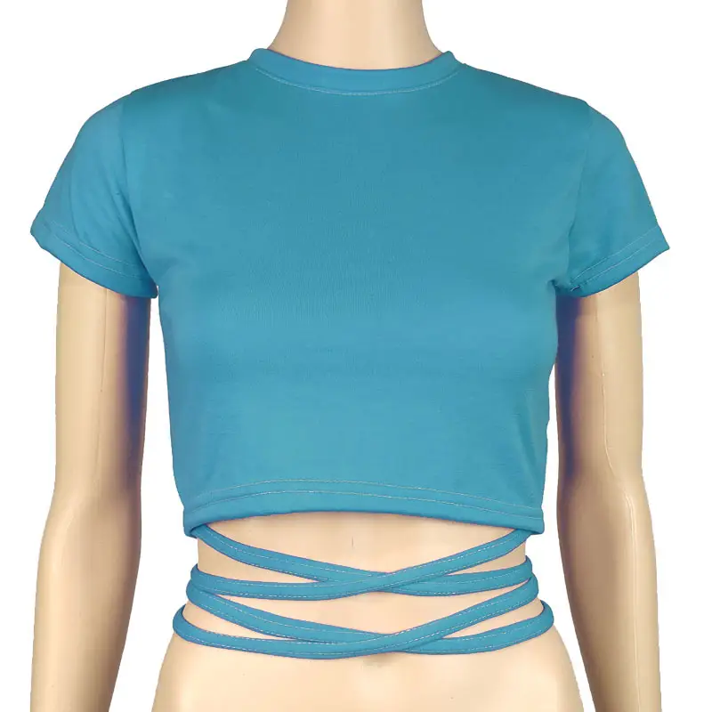 Green Lace Strap T-Shirt for Women with Cross Back Design - Image 5