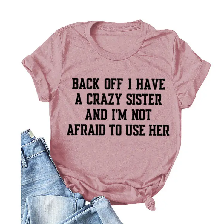 Blue T-Shirt with Crazy Sister Quote Loose Fit - Image 26