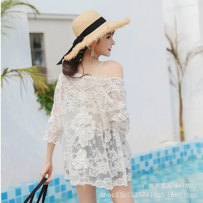 Women's White Lace Sun-Protective Cardigan Top - Image 2