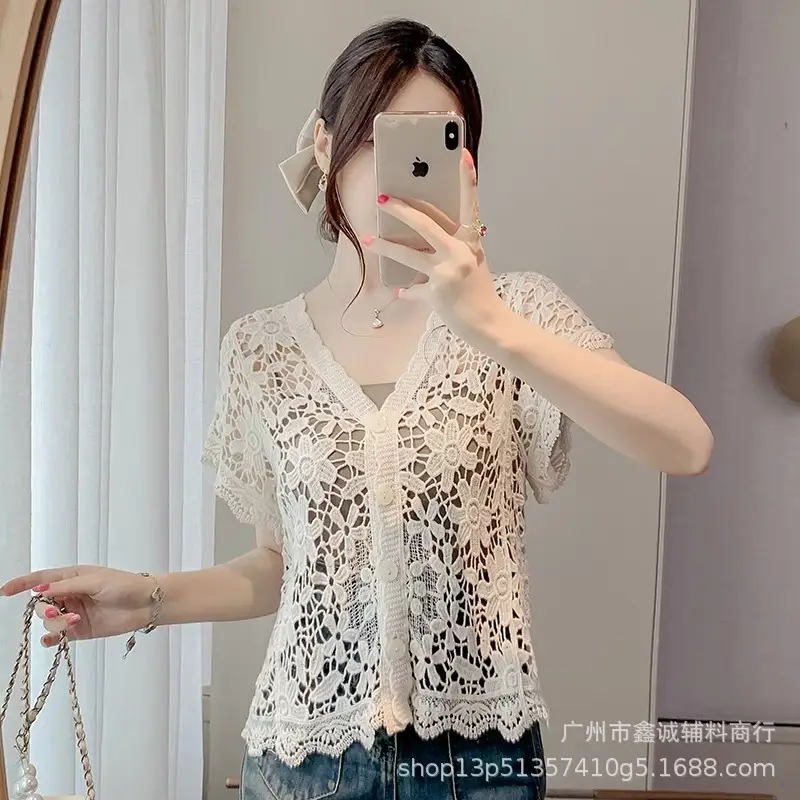 Women's White Lace Sun-Protective Cardigan Top - Image 25