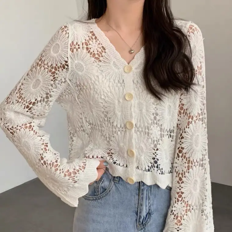 Women's White Lace Sun-Protective Cardigan Top - Image 7