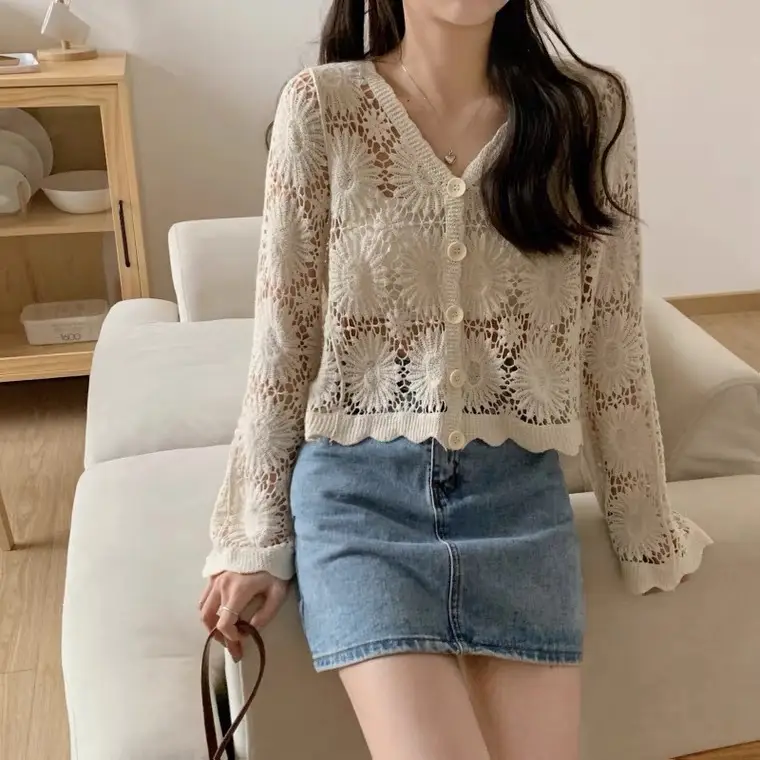Women's White Lace Sun-Protective Cardigan Top - Image 8