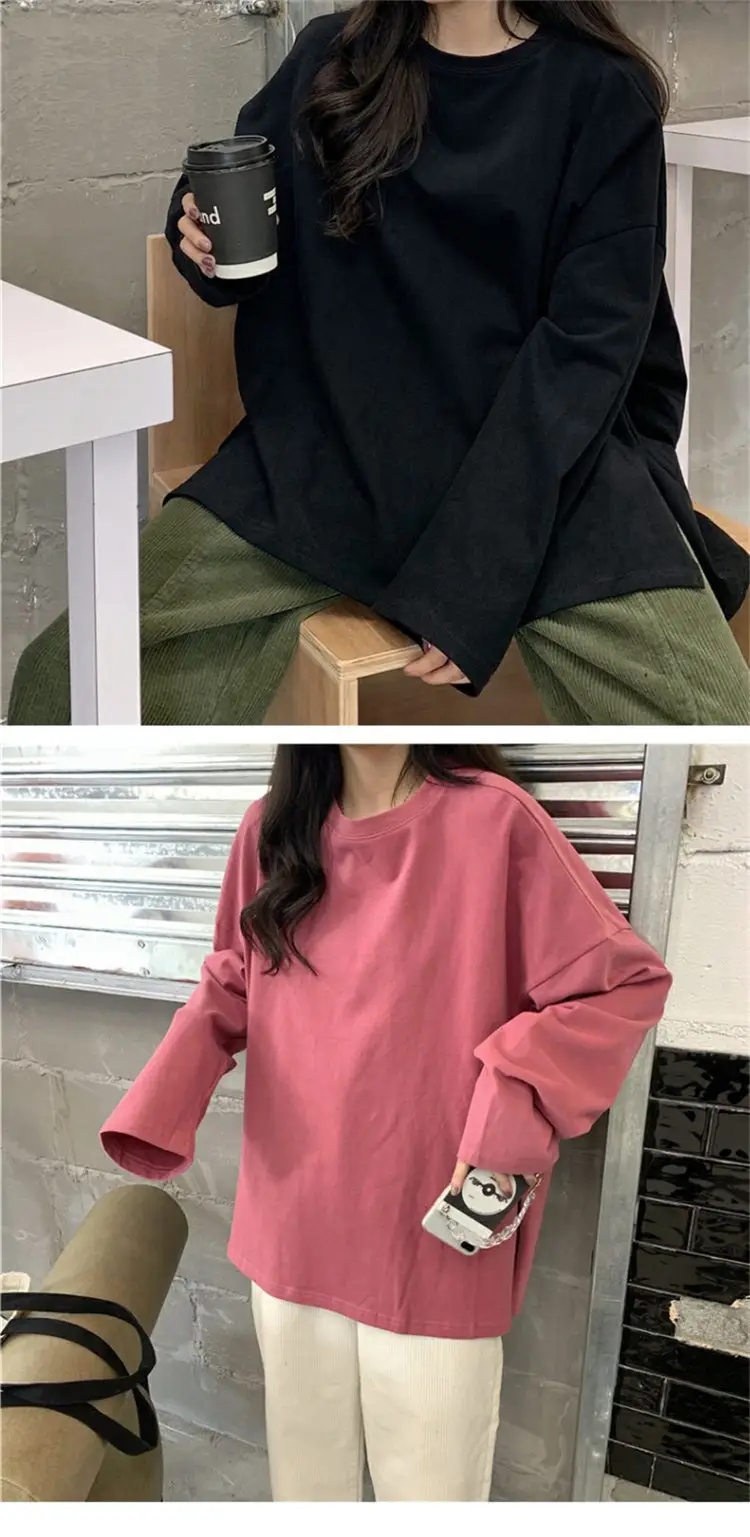 Women Long Sleeve T-Shirt White Loose Korean Style — feature 13