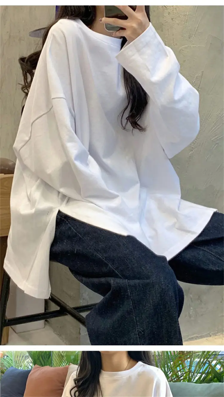 Women Long Sleeve T-Shirt White Loose Korean Style — feature 2