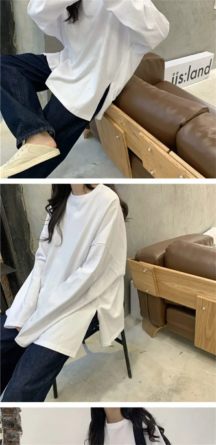 Women Long Sleeve T-Shirt White Loose Korean Style — feature 5