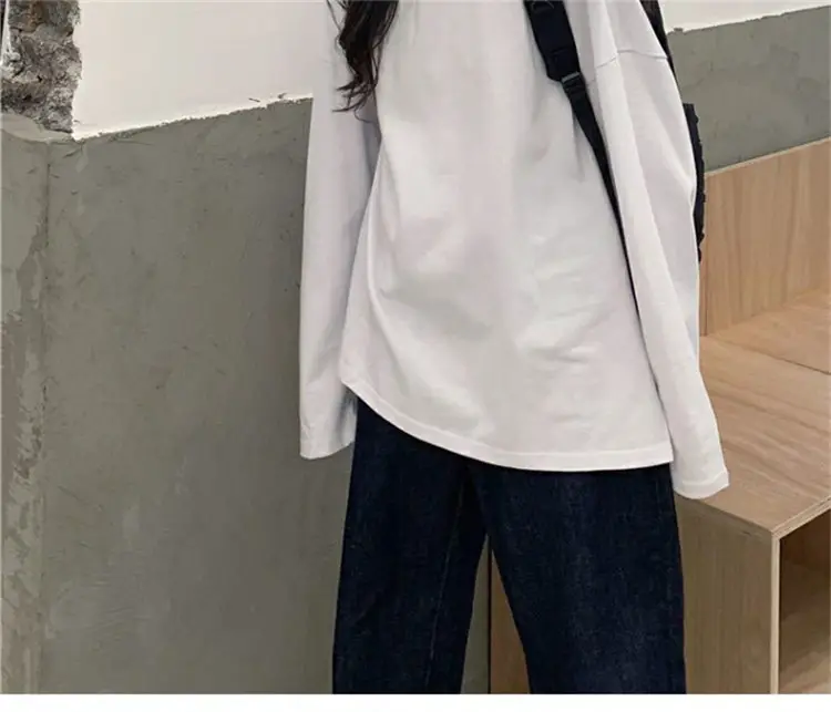 Women Long Sleeve T-Shirt White Loose Korean Style — feature 6