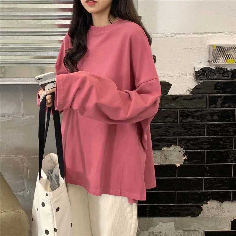 Women Long Sleeve T-Shirt White Loose Korean Style