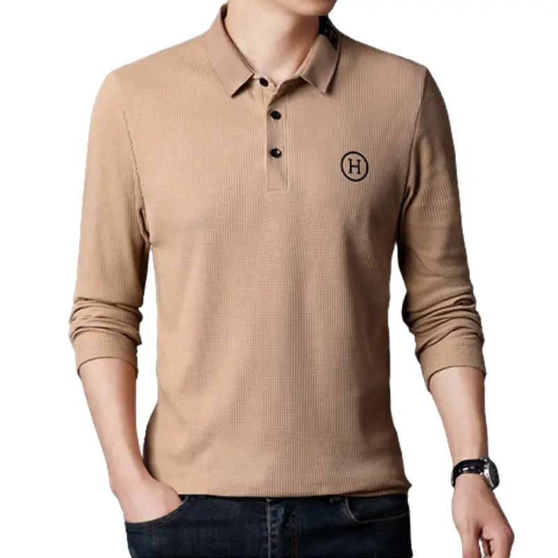 Men's Orange Polo Shirt Long Sleeve Solid Color - Image 10