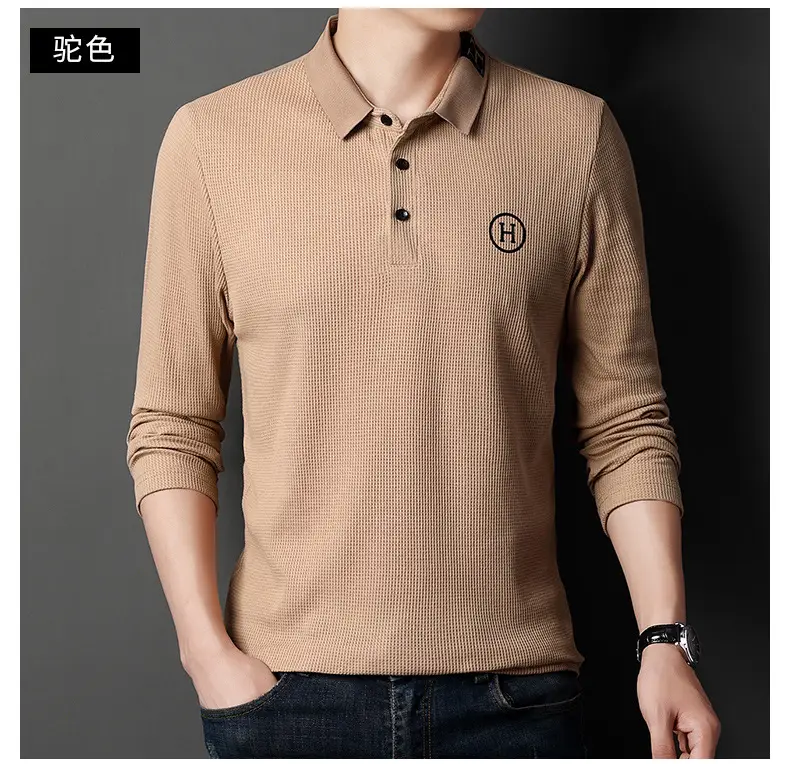Men's Orange Polo Shirt Long Sleeve Solid Color - Image 5