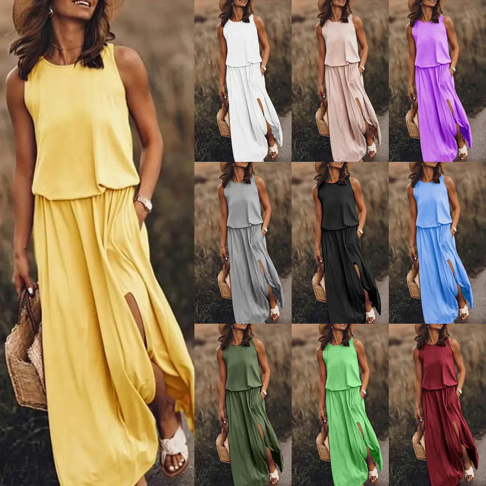 Black Sleeveless Slit Dress for Women Summer