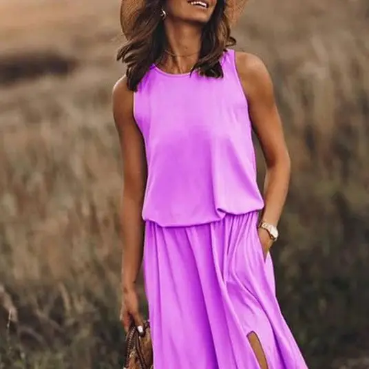 Black Sleeveless Slit Dress for Women Summer