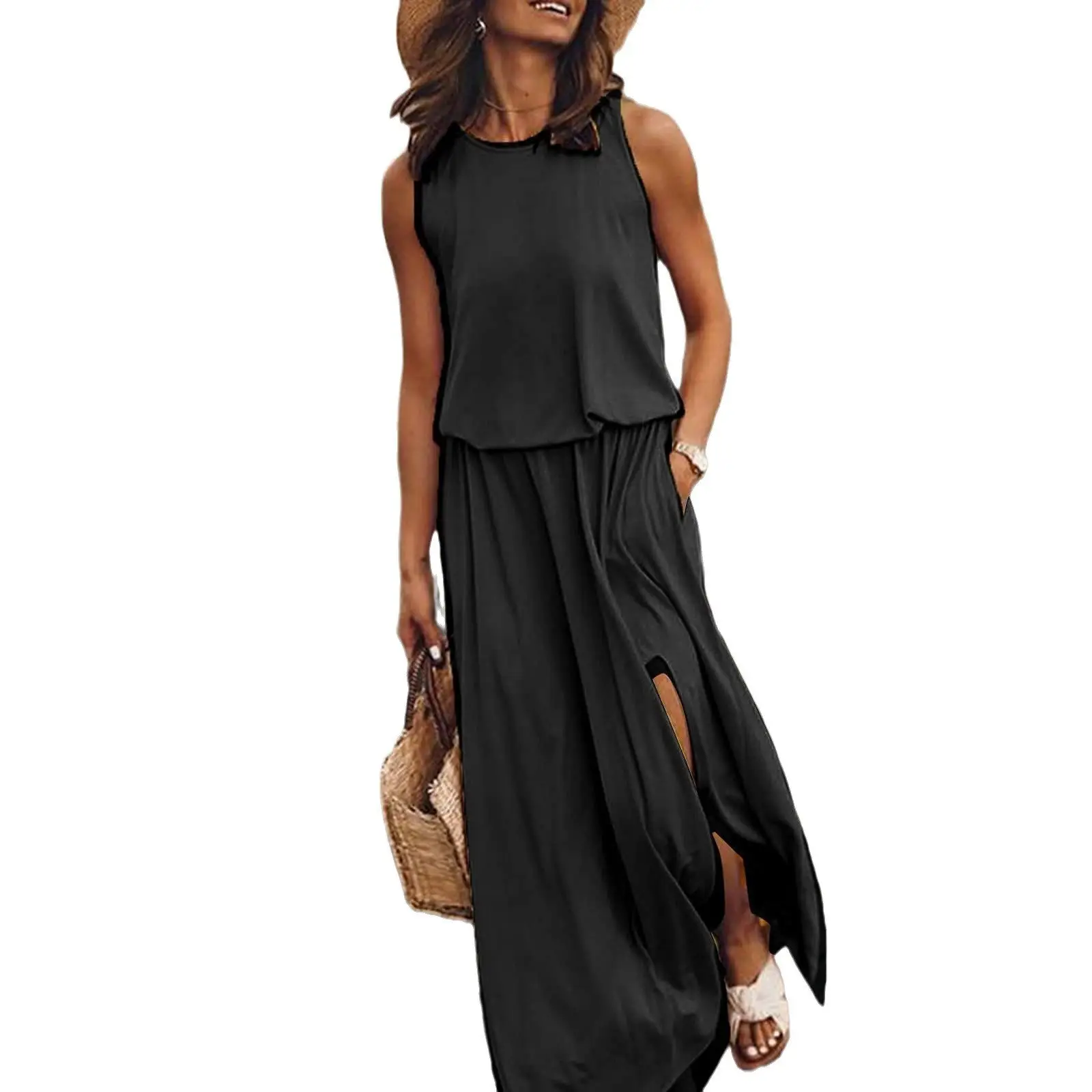 Black Sleeveless Slit Dress for Women Summer — feature 10