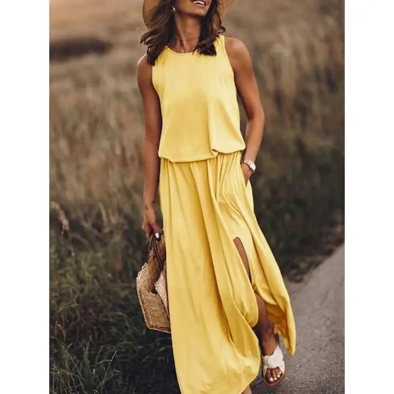 Black Sleeveless Slit Dress for Women Summer