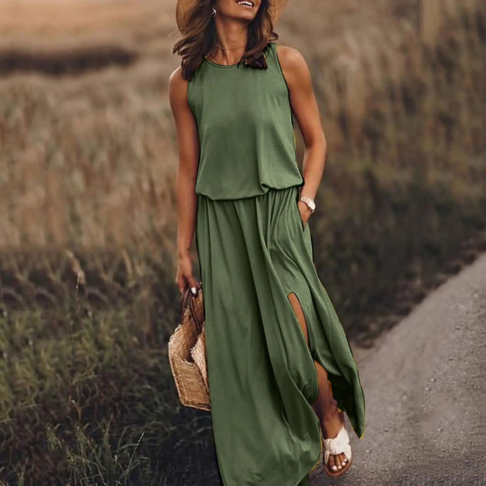 Black Sleeveless Slit Dress for Women Summer