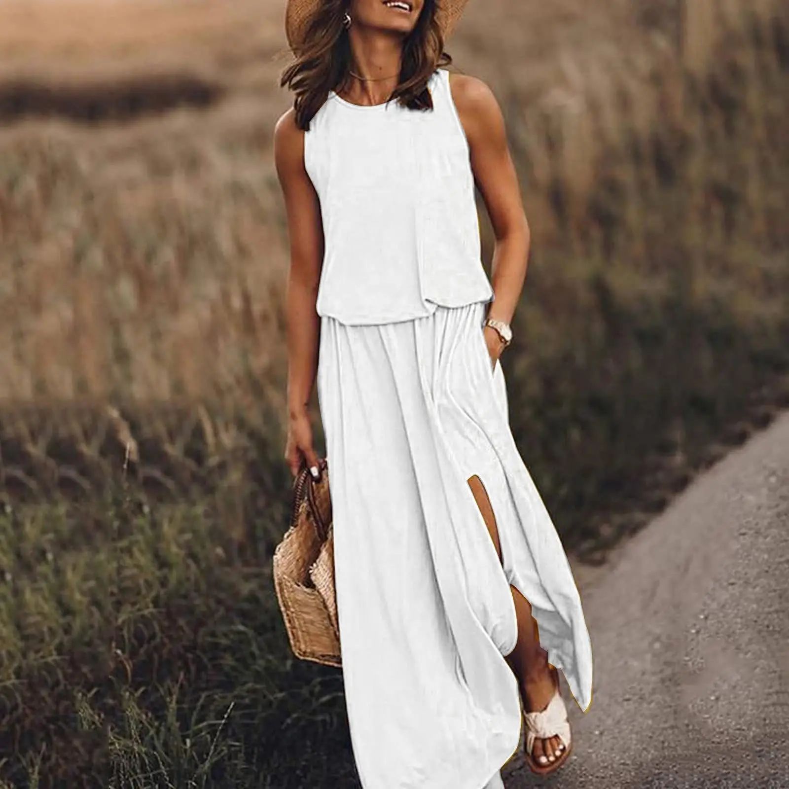Black Sleeveless Slit Dress for Women Summer