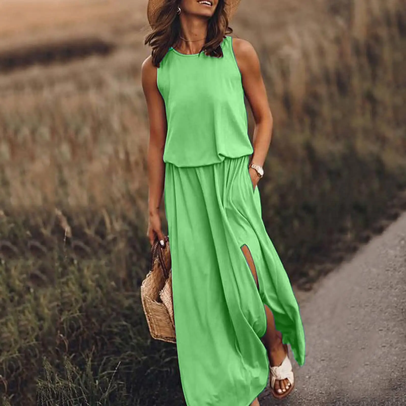 Black Sleeveless Slit Dress for Women Summer