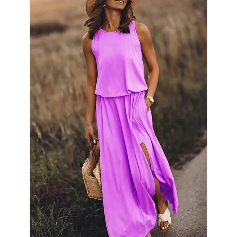 Black Sleeveless Slit Dress for Women Summer